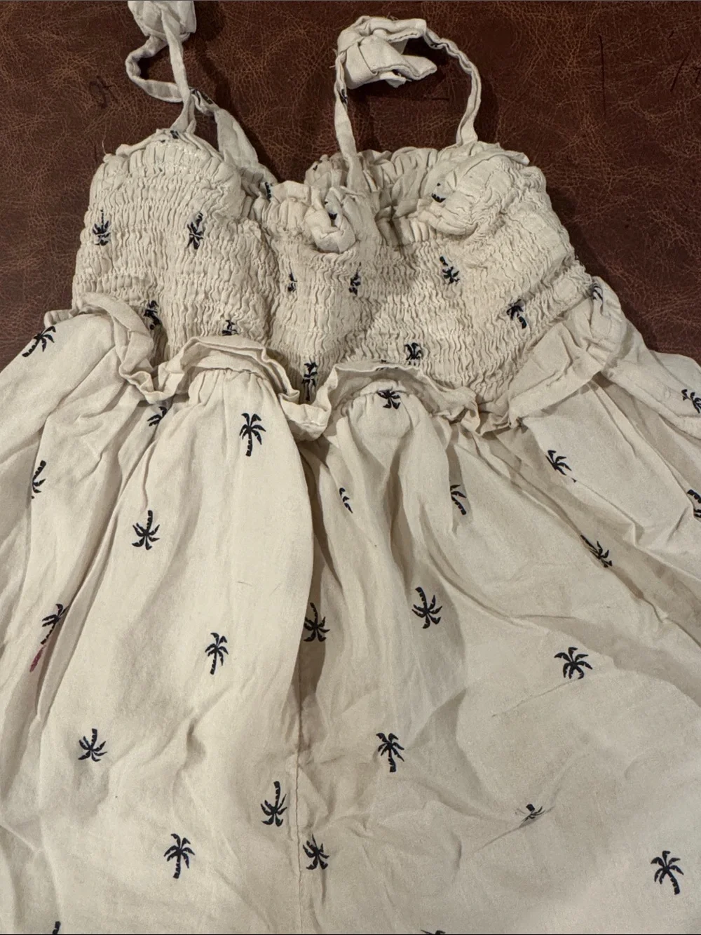 GAP Cream Romper with Navy Palm Embroidery